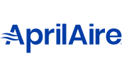 AprilAire logo with stylized blue text and wave design.