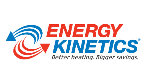 Energy Kinetics logo with tagline Better heating. Bigger savings featuring blue and red arrows.