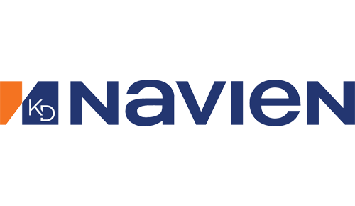 KD Navien logo with blue and orange design elements.