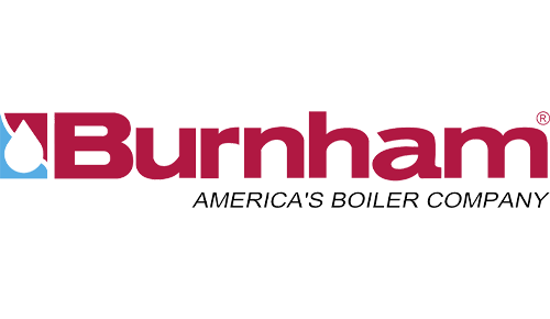 Burnham logo with tagline America's Boiler Company in bold red letters and a blue droplet symbol.